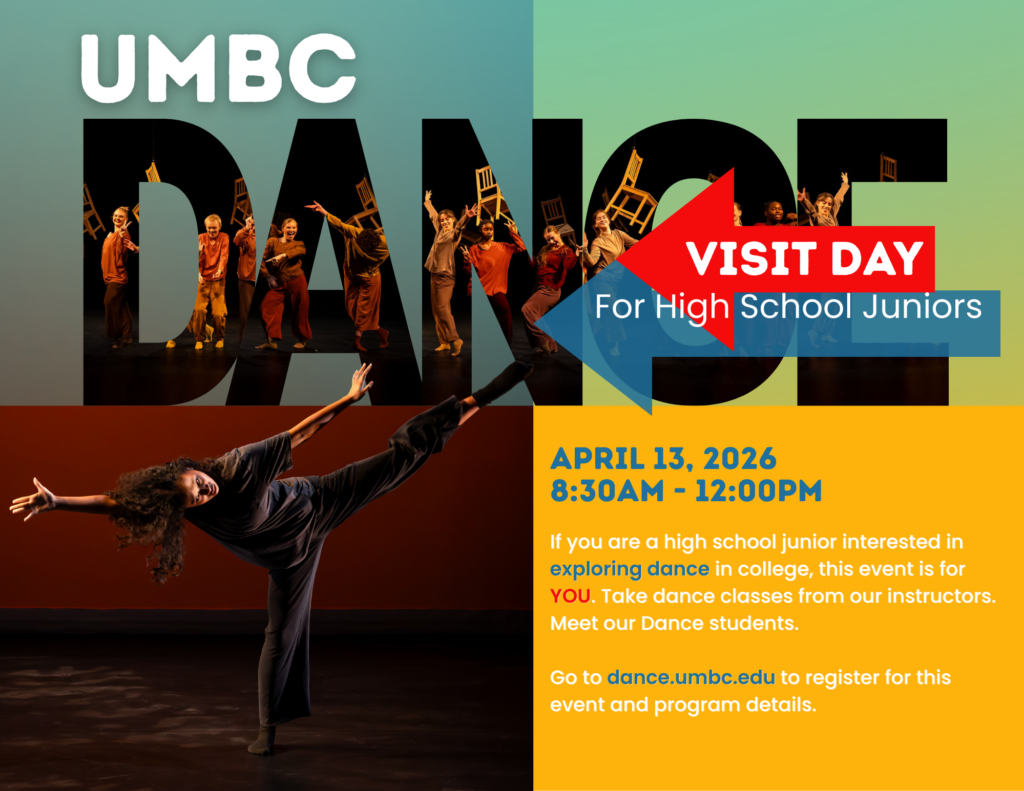 Flyer image for UMBC dance visit day April 2026